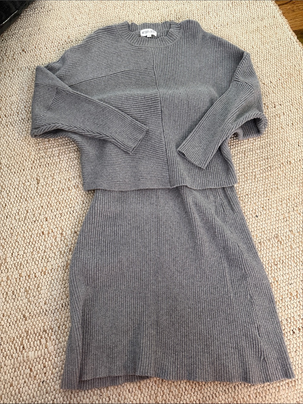 Ribbed Knit Midi Dress Set in Gray
